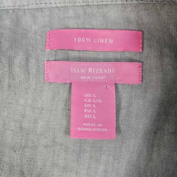 Isaac Mizrahi 100% LINEN Women's Large Button Down Shirt Sage Roll Tab Sleeve - Picture 3 of 6